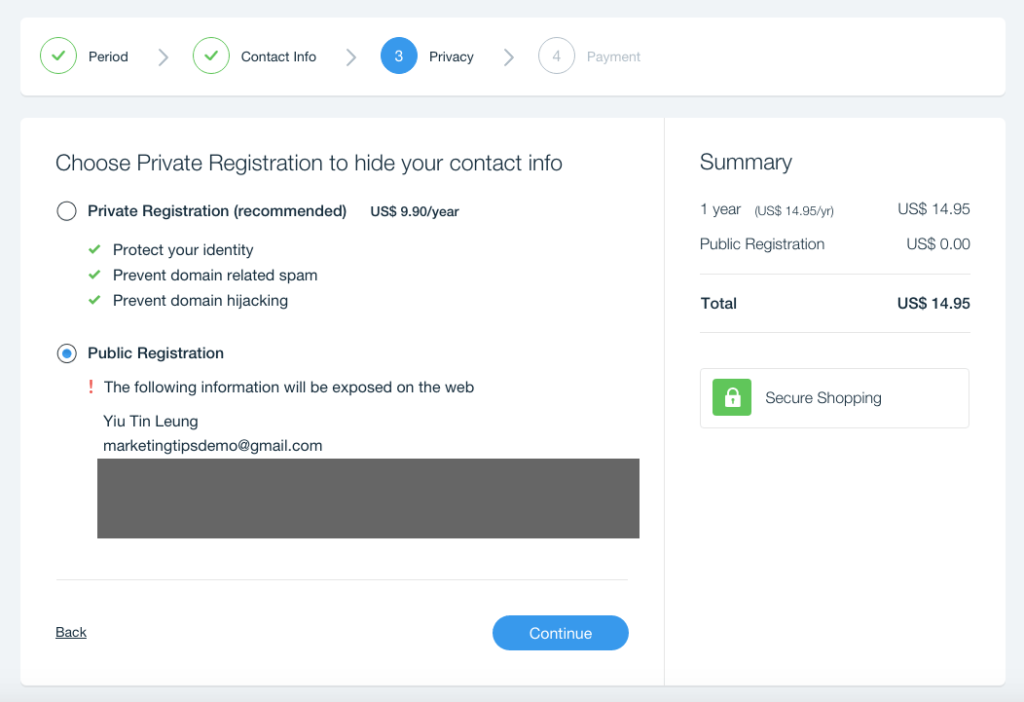 private-registration-option